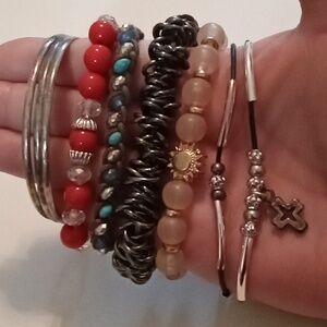 #1003. 6 Piece Assorted Charm, Bangle & Stretch Bracelet Bundle